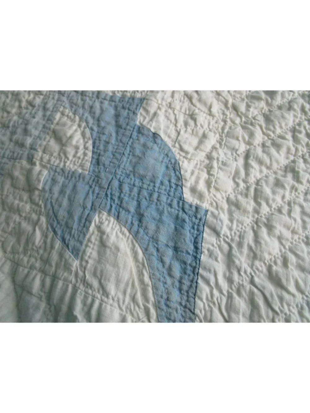 Drunkards Path Handmade Patchwork Quilt Blue White Faded Damaged Full Size